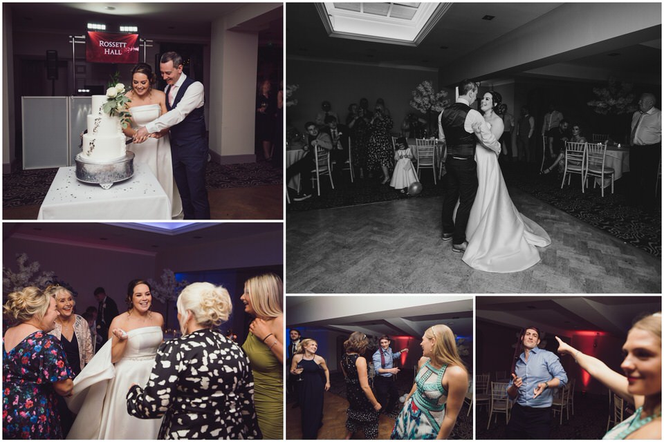 Cake cutting & first dance during wedding at Rossett Hall Hotel Cheshire