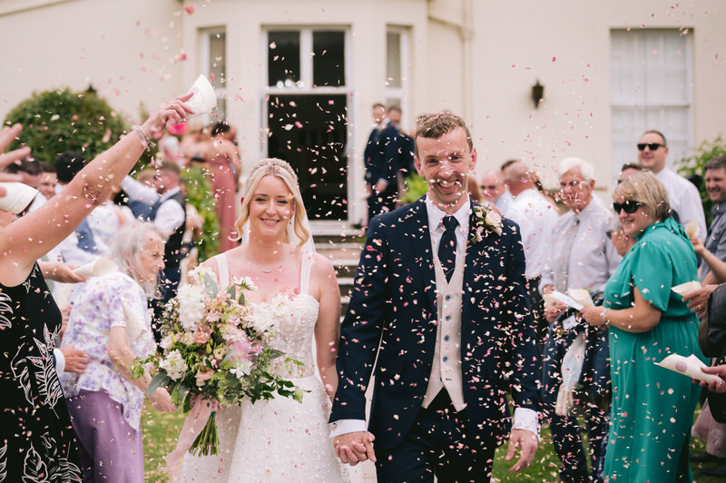 Collage of Bride & Groom in gardens of Highfield hall in Northop North Wales wedding venue