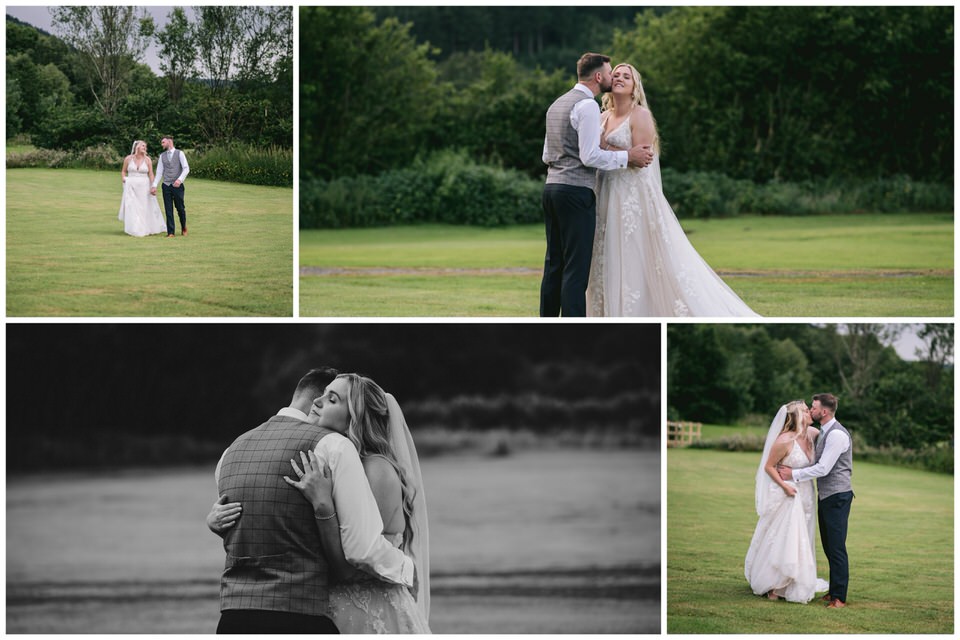 Bride & Groom portrait photography photographs in the grounds behind Hafod Farm