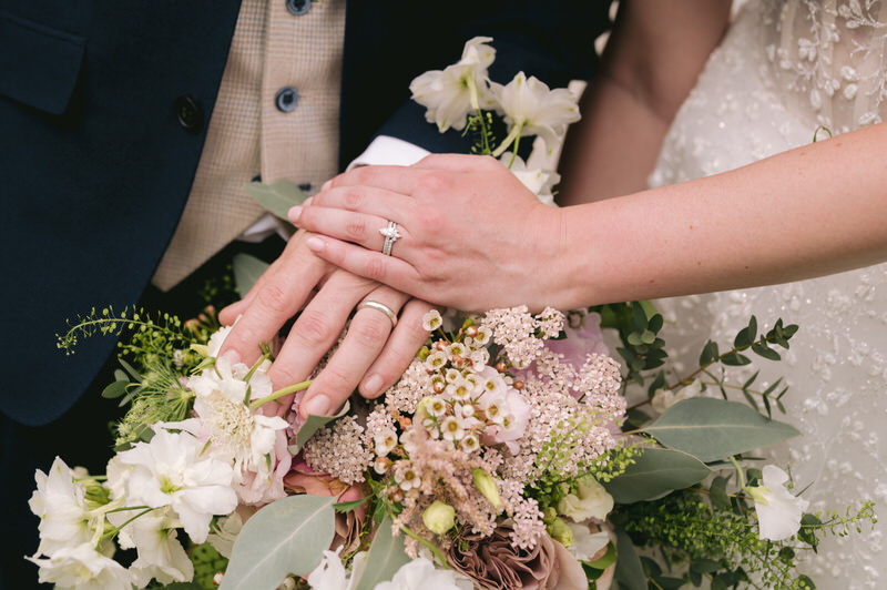 Bride & Groom photographs in gardens of Highfield hall in Northop North Wales wedding venue