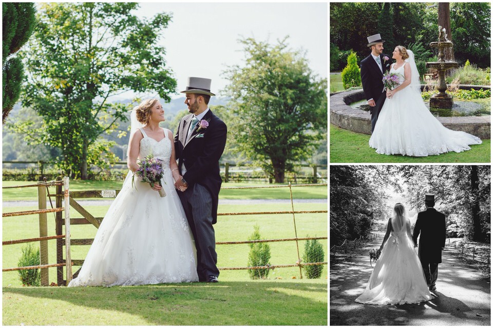 Bride & Groom photographs in gardens of Highfield hall in Northop North Wales wedding venue