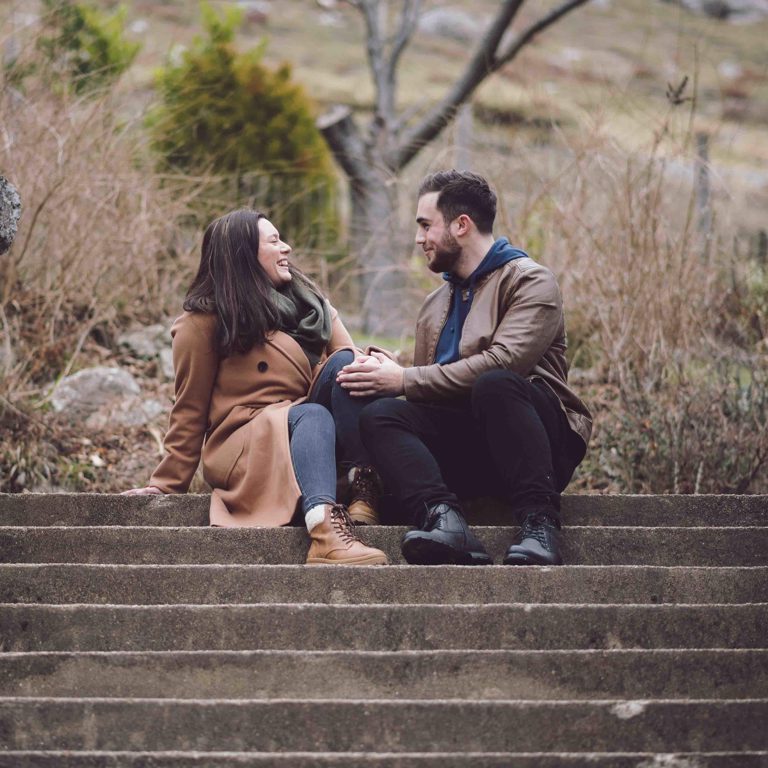 Couple portrait on stairs in Llandudno North Wales