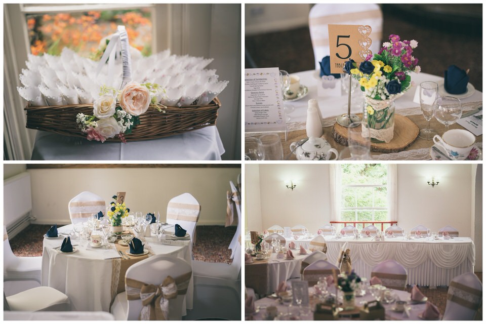 Collage of photographs featuring the wedding set-up at Highfield hall in Northop North Wales