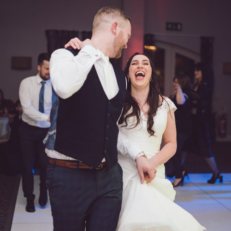 Bride & Groom dancing games at wedding, Lion Quays Oswestry