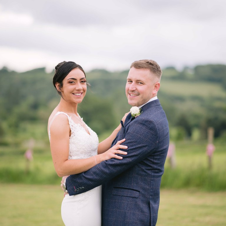 Bride and Groom portrait photography at wedding in Penyffordd North Wales