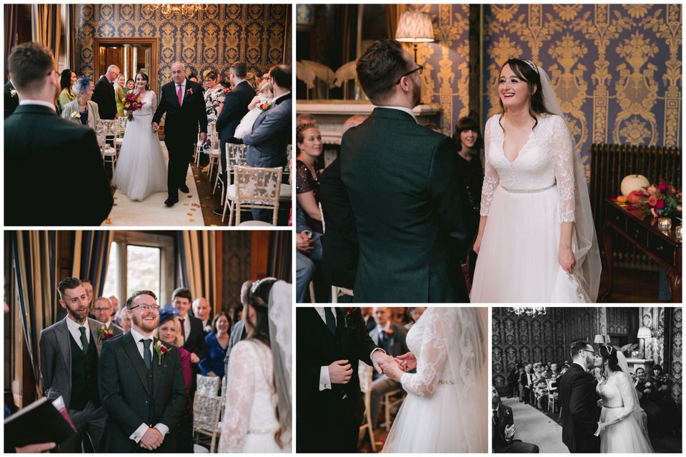 Collage featuring wedding day ceremony pictures at at Soughton Hall North Wales