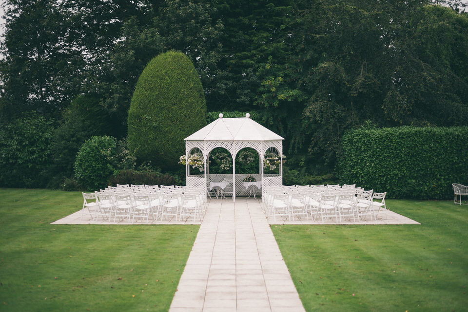 Outdoor ceremony pergoda in the grounds of Highfield hall in Northop North Wales