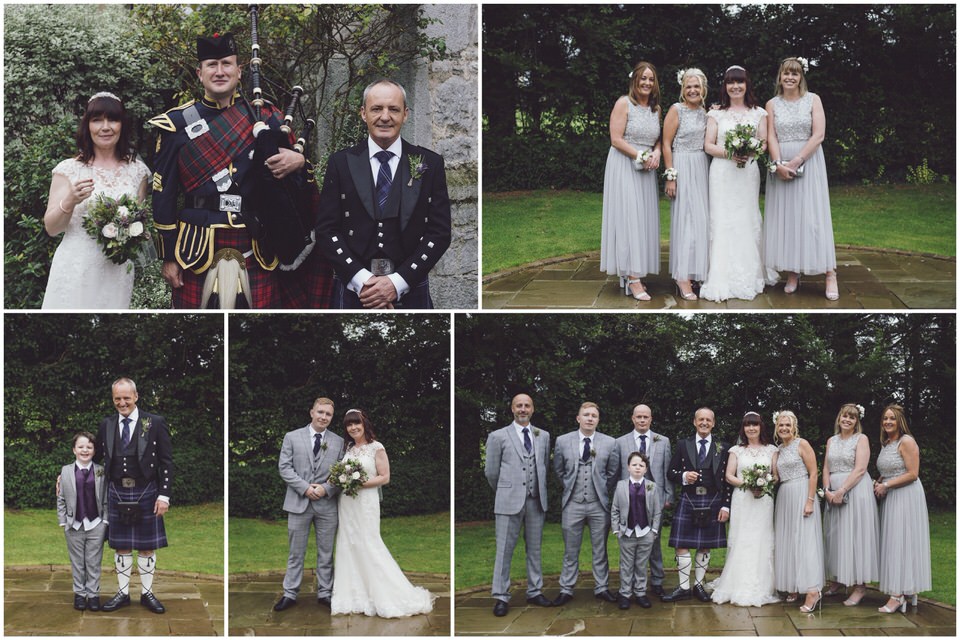 Collage of group portrait photographs in the grounds outside at Faenol Fawr