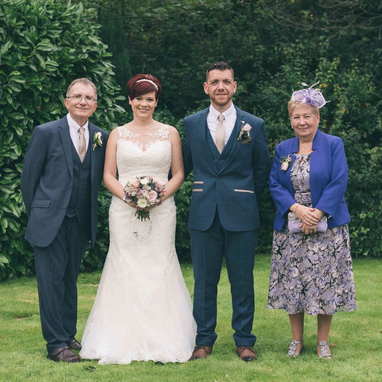Wedding family portrait photograph at Highfield Hall Northop