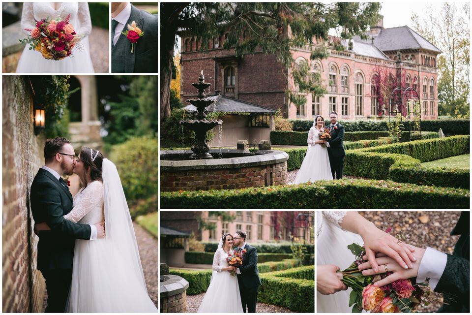 Bride & Groom portraits in the manicured gardens at Soughton Hall North Wales wedding venue