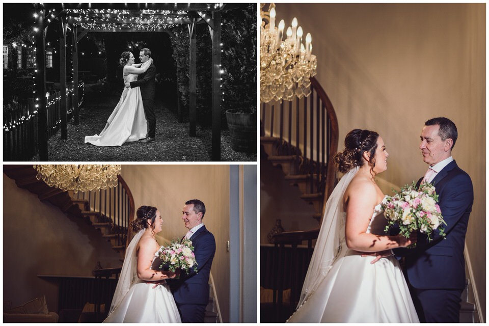 Bride & Groom pose for night time photographs at Rossett Hall Hotel