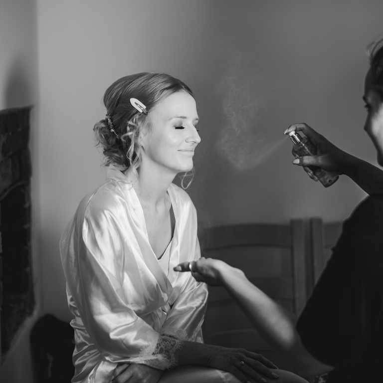 Bride during Bridal prep for wedding in North Wales