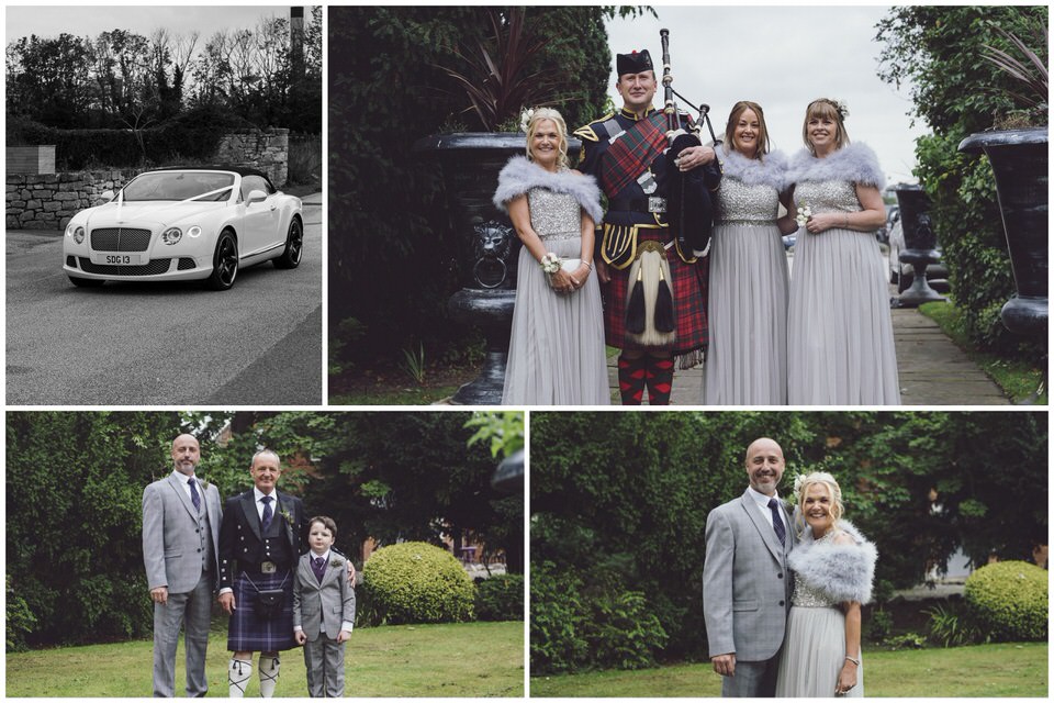 Collage of group photographs and wedding car at Faenol Fawr