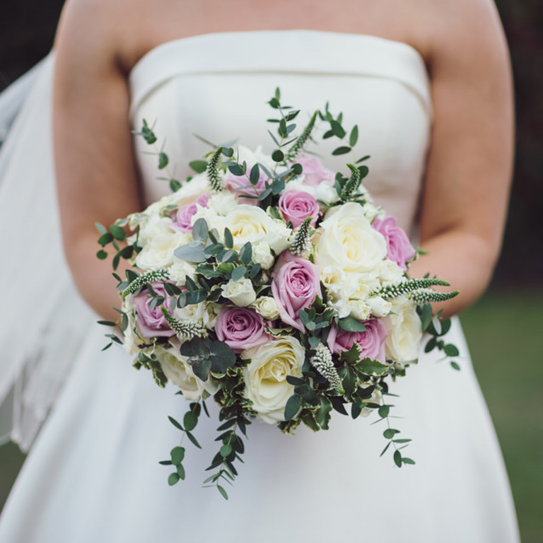 Close up of Bride's bouquet during wedding at Rossett Hall