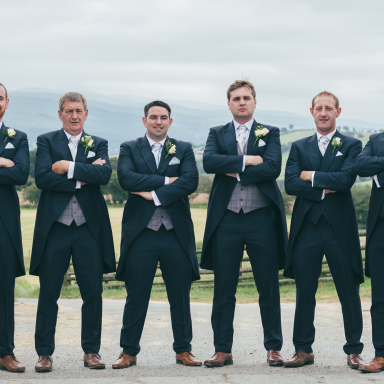 Groomsmen group photo in North Wales countryside