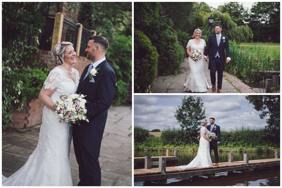 Bride & Groom wedding day portraits down by the canal outside Lion Quays Hotel