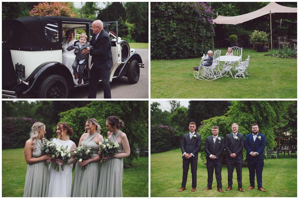 wedding photography collage of couple & guests at Harrisons Hall in Mold