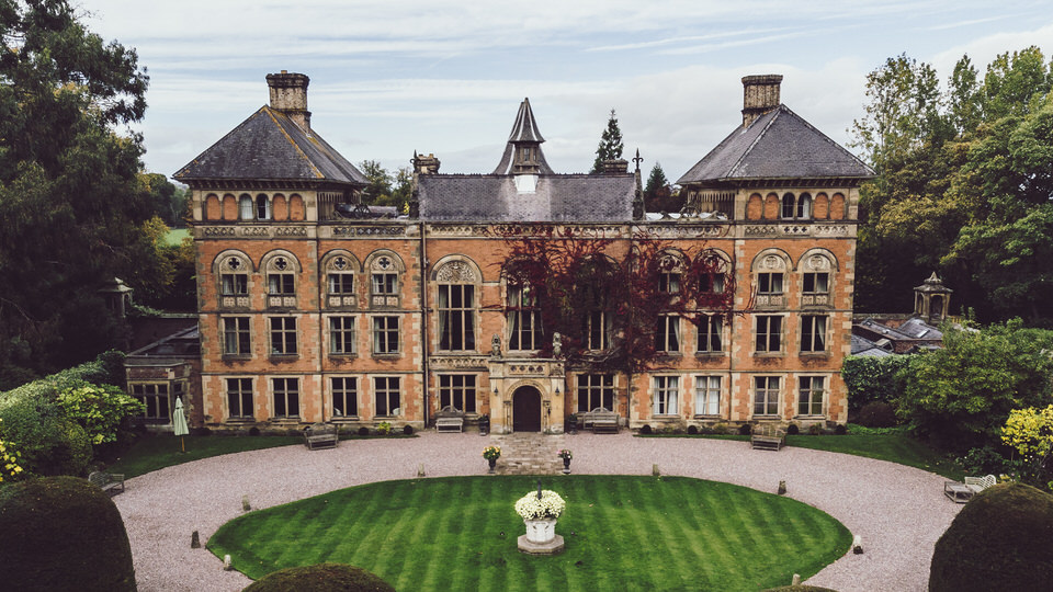Arial view of Soughton Hall, taken by Soughton Hall wedding photographer Andrew Baines