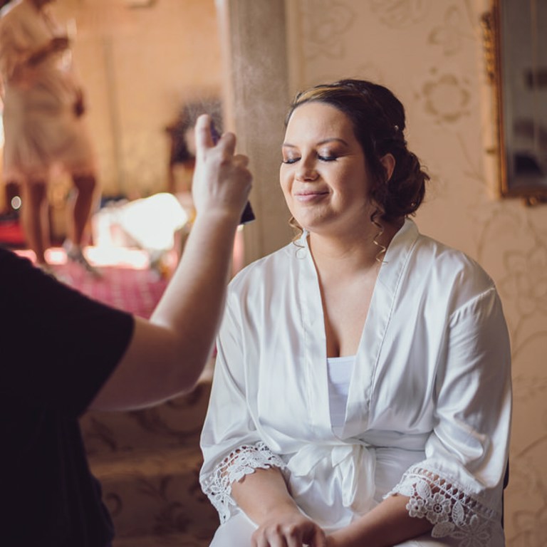 Bride getting ready for wedding at Rossett Hall