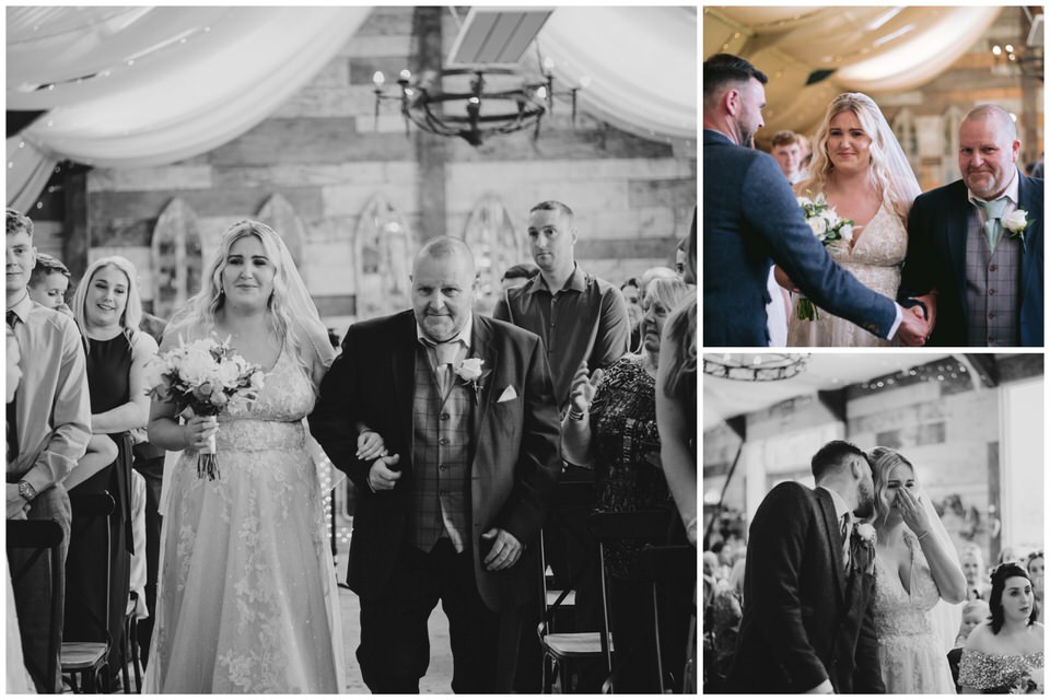 Collage featuring wedding day ceremony pictures at Hafod Farm in North Wales