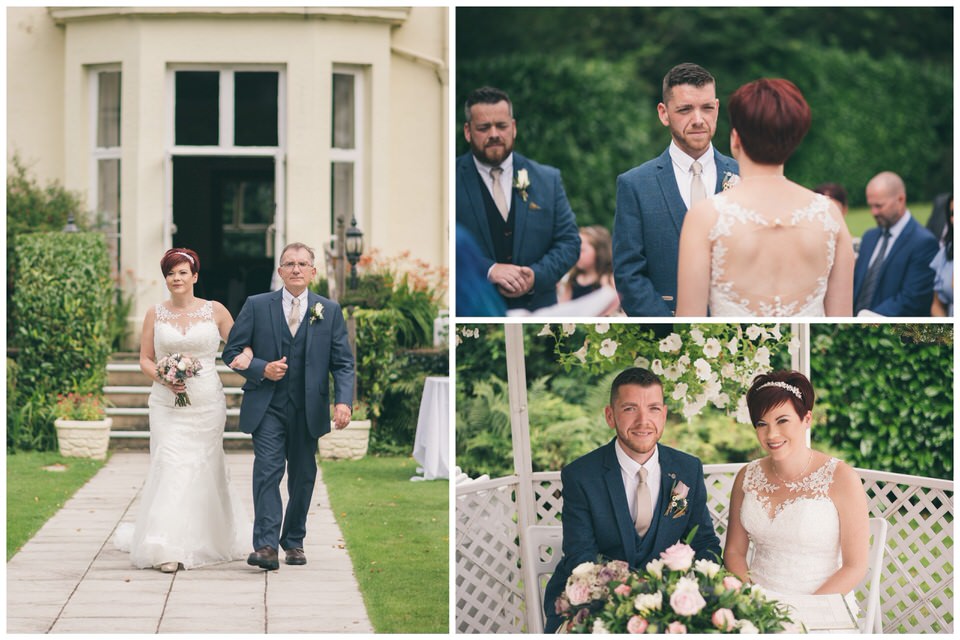 Collage featuring wedding day ceremony pictures at Highfield hall in Northop North Wales