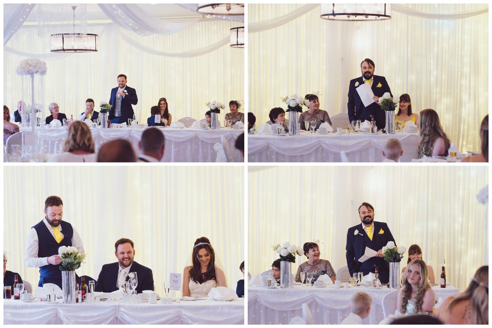 Best man & Grooms speeches in wedding breakfast room at the Wild Pheasant Hotel