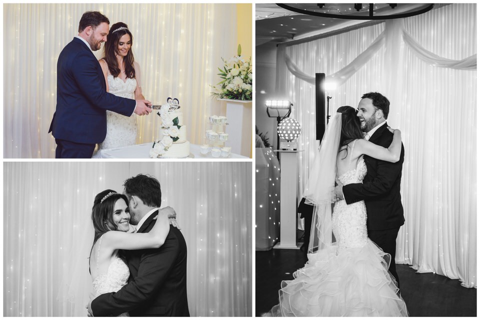 Bride & Groom cut wedding cake and then have first dance at Wild Pheasant hotel