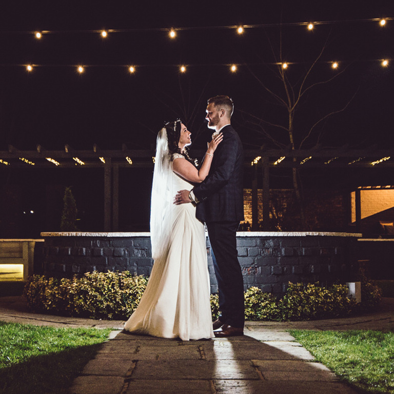 Night time Wedding photo with flash at Lion Quays, Oswestry