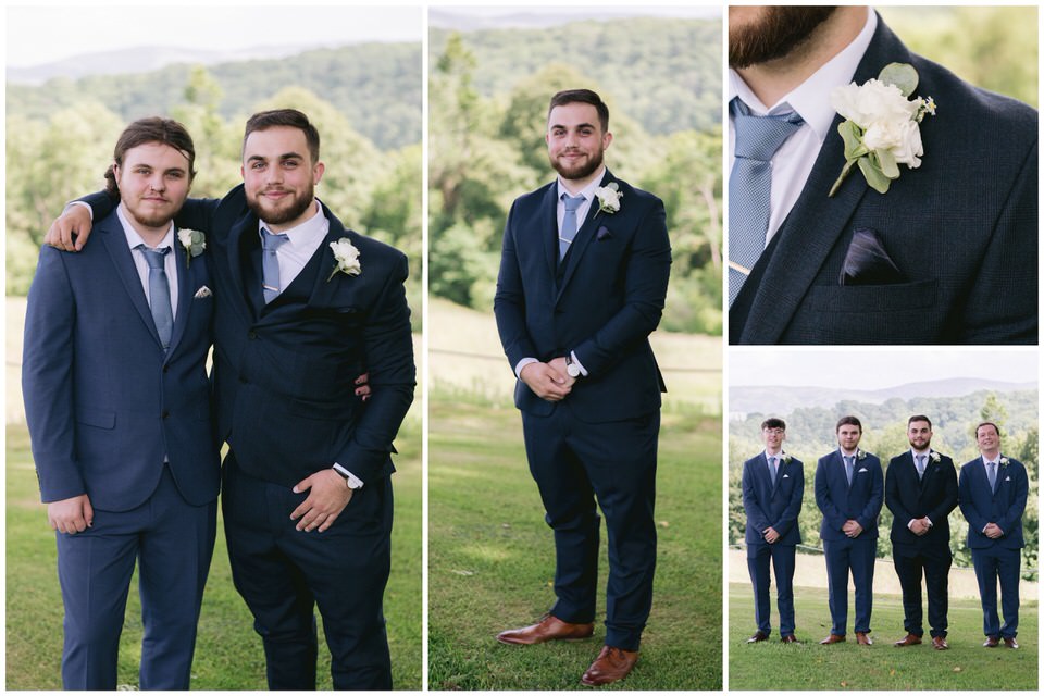 Collage featuring Groom & his groomsmen in their blue suits at Wigfair Hall North Wales